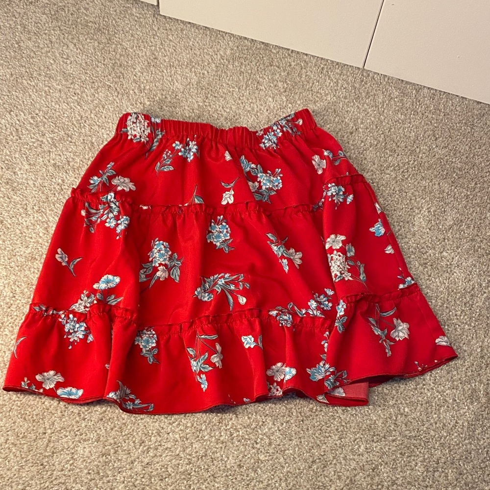 3/$20 Red Floral Tiered Mini Skirt